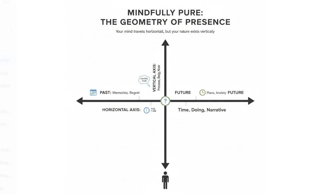 Diagram showing the Geometry of Presence with the Horizontal Axis of Time (Past and Future) and the Vertical Axis of Being (The I Am Presence).